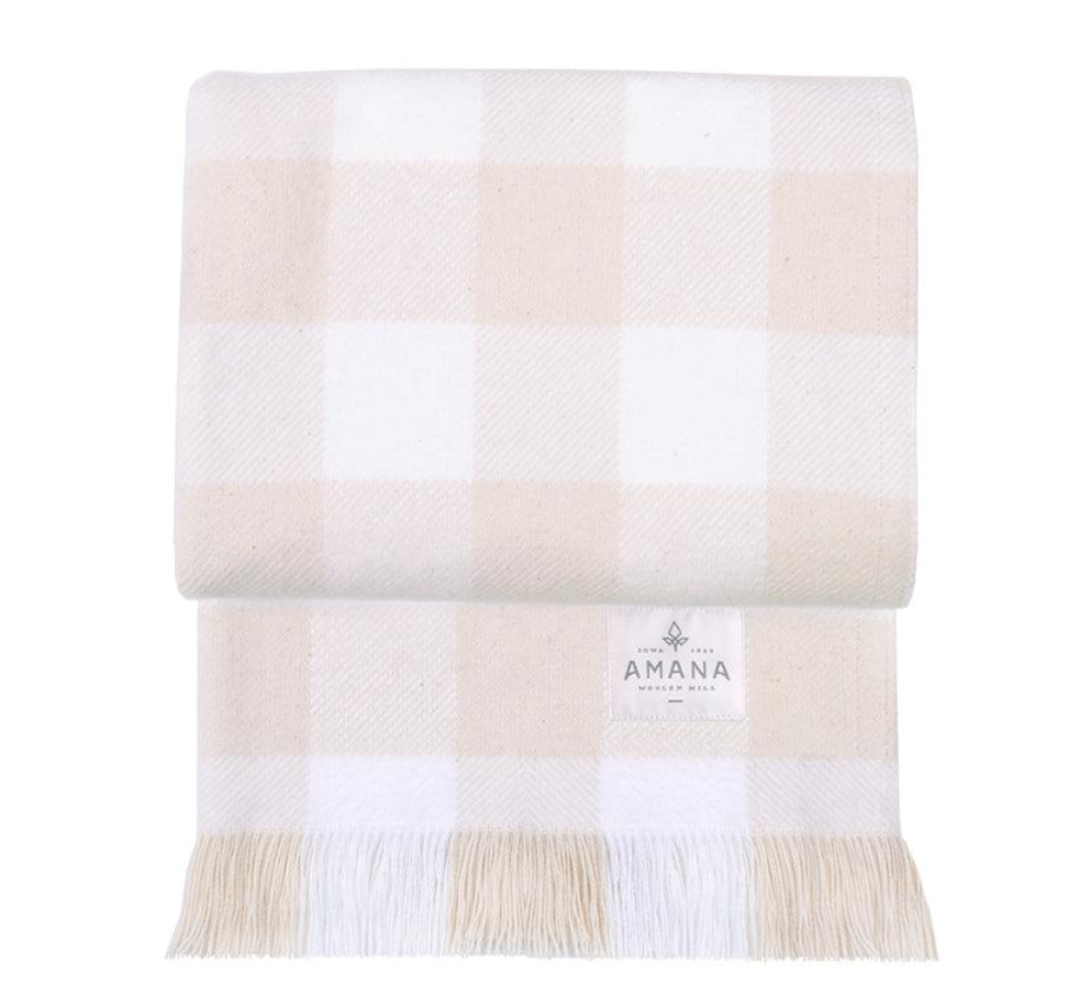 Rob Roy Check Cotton Throw Blanket White Natural